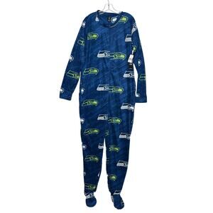 NFL Licensed Seattle SEAHAWKS Fleece One-Piece Fleece Pajamas Large
